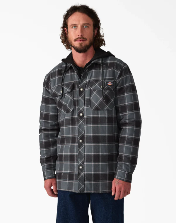 Dickies - Flannel Hooded Shirt Jacket | Charcoal - Image 3