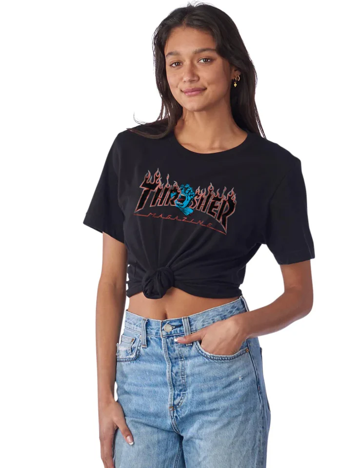 Santa Cruz x Thrasher - Women's Screaming Flame Logo Tee | Pigment Black - Image 2