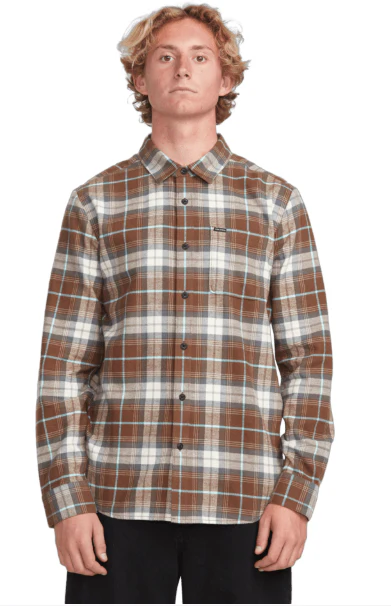 Volcom - Caden Plaid L/S Flannel Shirt | Dark Earth - Image 2