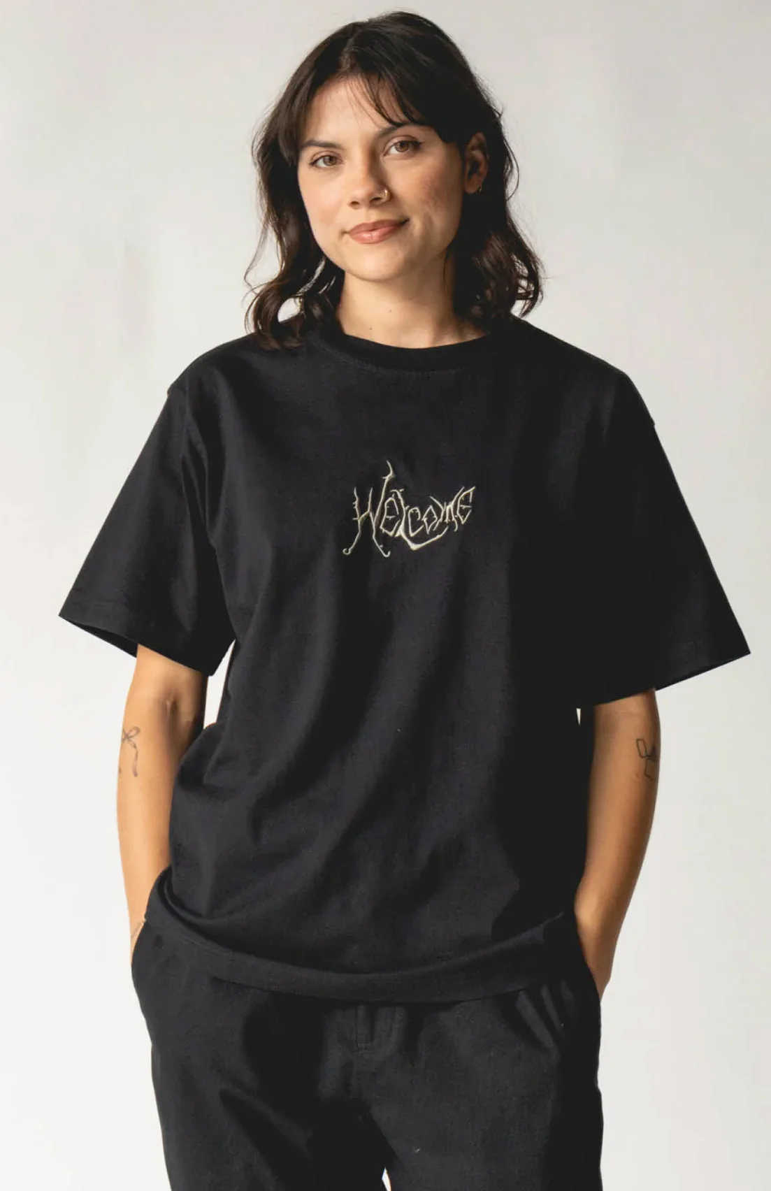 Welcome - Spine Garment-Dyed Knit Tee | Black - Image 3